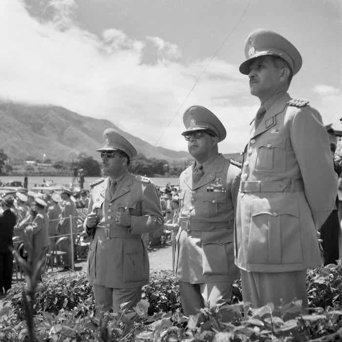 President Marcos Pérez Jiménez inspecting a military exercise